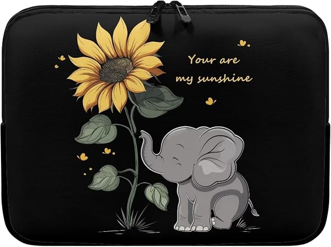 Sunflower Elephant Laptop Sleeve Case for Kids 12 Inch Laptop Protector with Multiple Uses Lightweight Computer Sleeve Tablet Bag Laptop Carrying Case Gifts for Girls Black