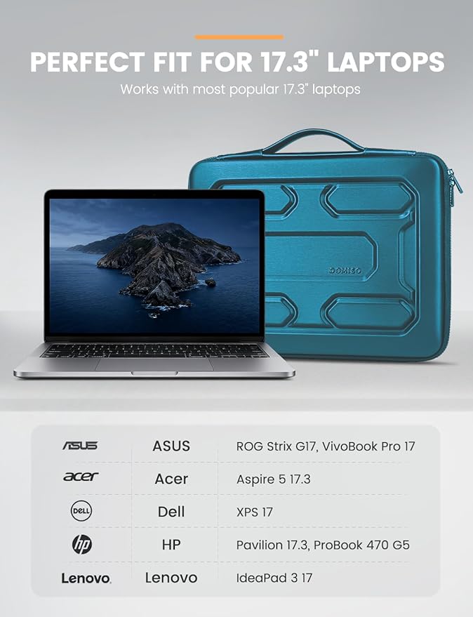 DOMISO 17.3 inch Laptop Sleeve with Handle Shockproof Waterproof EVA Protective Case for 17.3" ZBook Fury 17.3 G8/MSI GS73VR Stealth Pro/HP Envy 17.3/LG Gram 17.3"/ROG Strix GL702VS, Teal