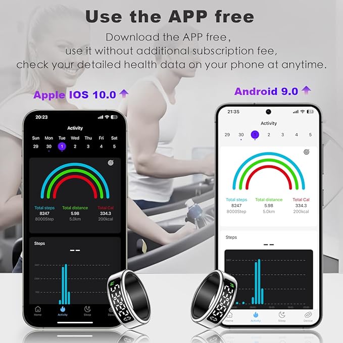 Smart Health Ring with Screen,for Women Men Fitness Tracker with Heart Rate, Blood Oxygen, HRV, Sleep Monitoring, Step Counting, IP68 for iPhone and Android, No Subscription Fee (Gold, 10#)