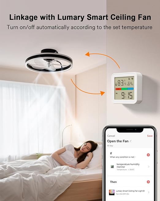 Lumary Smart Thermometer Hygrometer+Lumary Smart WiFi Bathroom Exhaust Fan with Light