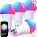 FRIDEKO HOME LED Smart Light Bulbs - Wi-Fi & Bluetooth Light Bulbs, Color Changing Light Bulb Compatible with Alexa and Google Assistant, A19 E26 RGBTW Light Bulb, 800LM (4 Pack)
