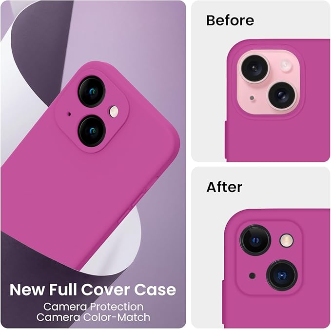 FireNova Designed for iPhone 15 Case, Silicone Upgraded [Camera Protection] Phone Case, Soft Anti-Scratch Microfiber Lining Inside, 6.1 inch, Shocking Pink
