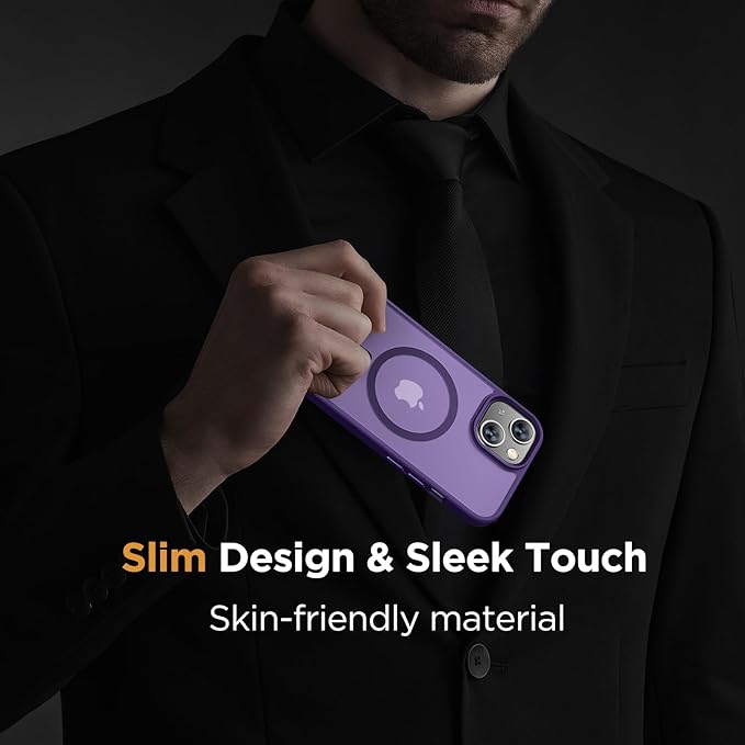 Miracase Magnetic for iPhone 13 Case 6.1 inch (Compatible with MagSafe)（with 2X Screen Protectors） Military-Grade Protection, Anti-Fingerprint Translucent Matte Phone Case Cover, Dark Purple