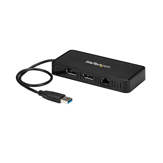 StarTech USB 3.0 Mini Dock, Dual DisplayPort 4K 60Hz Monitor Docking Station with Gigabit Ethernet Port, Portable DisplayLink USB-A Laptop Adapter, 1ft (30cm) cable - TAA