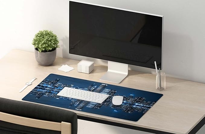 SSOIU Extended Gaming Mouse Pad (35.5x15.7 in), Large Non-Slip Rubber Base Mousepad with Stitched Edges, Waterproof Keyboard Mouse Mat Desk Pad for Work, Game, Office, Home - Chicago Skyline