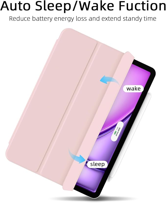 for iPad Air 13 inch M4/M3/M2 Case (2026/2025/2024,Model A3268/A3269/A3271), Auto Sleep/Wake and Magnetic Closure, Slim Trifold Stand Case, PU Leather Cover, Support Apple Pencil Pro, Pink