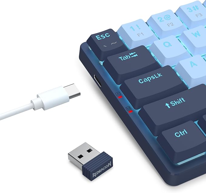 Redragon BS8773 Wireless Keyboard and Mouse Combo, 78 Keys 2.4Ghz Wireless Low-Profile Mechanical Red Switch Keyboard w/Slim Compact Design & Single Blue Backlit, Comfort Grip 2400 DPI Max Mouse