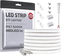 BTF-LIGHTING FCOB COB LED Strip IP67 Waterproof Flexible High Density Uniform Diffused Neon Light 16.4FT DC12V Cool White 6000K 480LED/m CRI 90+ for Indoor Decor(No Adapter or Controller)