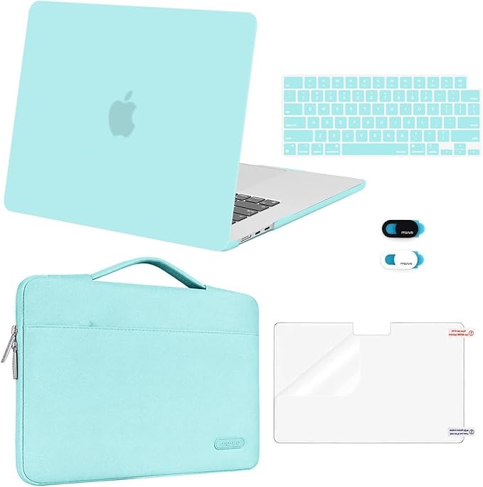 MOSISO Compatible with MacBook Air 15 inch Case M5 2026 M4 2025 M3 M2 2024 2023 A3448 A3241 A3114 A2941,Protective Hard Shell&Carrying Sleeve Bag&Keyboard Cover&Webcam Cover&ScreenFilm, Turquoise