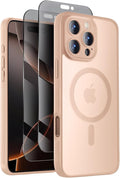 Symcele Designed for iPhone 16 Pro Max Case, Compatible with MagSafe, with Privacy Screen Protectors X2, [Camera Protection] [15FT Military Drop Protection] Shockproof Phone Case, 2024, Light Brown