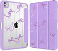 May Chen Case for iPad Pro 11-Inch M5/M4 2025/2024 (6th/5th Generation), Clear Transparent Print Back Shell Slim Stand Shockproof Tablet Cover, Auto Wake/Sleep, Purple Bows