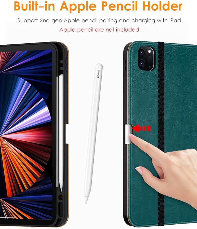 DTTO for iPad Pro 12.9 6th / 5th / 4th / 3rd Generation Case 2022/2021/2020/2018, Premium Leather Folio Stand Cover with Built-in Apple Pencil Holder -Auto Wake/Sleep and Multi Viewing Angles, Green
