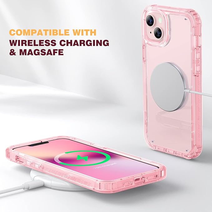 Diaclara Designed for iPhone 13 Case, Full Body Rugged with Built-in Touch Sensitive Anti-Scratch Screen Protector, Soft TPU Bumper Case for iPhone 13 6.1" (Clear Pink)