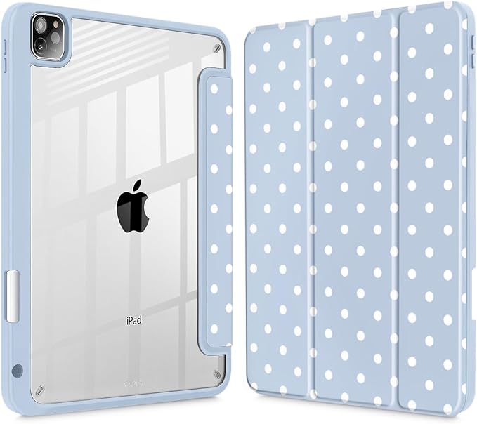Tuiklol for iPad Pro 12.9 Inch 6th/5th/4th/3rd Generation 2022 2021 2020 2018 Case,Built-in Pencil Holder Clear Transparent Protective Back Shell Cover with Auto Sleep/Wake, Spot-Blue
