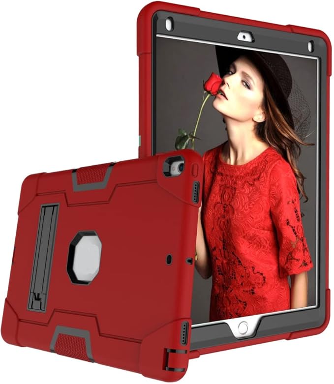 Case for iPad Air 3 10.5" 2019,for iPad Pro 10.5 inch 2017 Case,3 in 1 Hybrid [Soft&Hard] Heavy Duty Rugged Stand Shockproof Anti-Slip Anti-Scratch Full-Body Protective Case,Red/Black