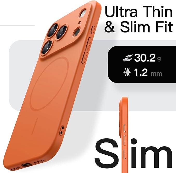 JETech Magnetic Slim Case for iPhone 17 Pro Max 6.9-Inch, Compatible with MagSafe, Ultra-Thin Lightweight Minimalist Phone Cover with Matte Finish and Full Camera Lens Protection (Orange)