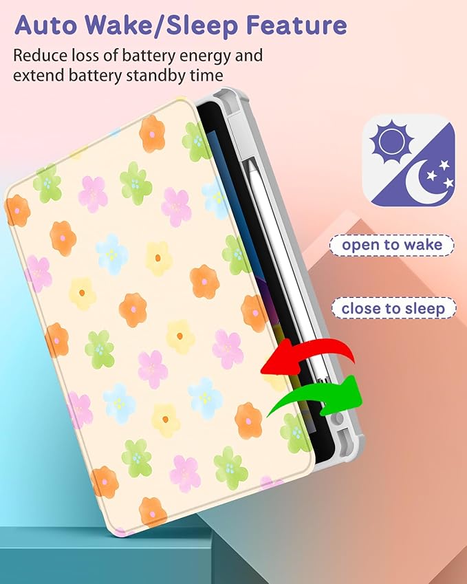 Uppuppy for iPad Air 11 inch Case(Air M4 2026, 8th Gen/M3 2025/M2)/Air 5th/4th Gen 10.9", for iPad Pro 11 inch Case(4th/3rd/2nd/1st Gen) - 360 Rotating Smart Folio Cover with Pencil Holder, Flowers