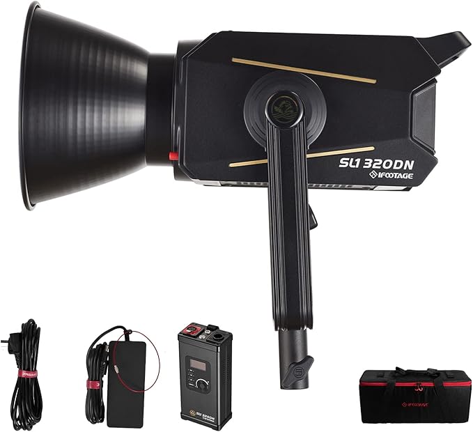 IFOOTAGE SL 320DN Video Light,320W COB LED Light for Studio,Like Daylight,8 Lighting Effects,CRI 98,TLCI 99,56000Lux @1M,Bluetooth App/Button Control,AC Power Adapter,TM-30 Rf97 Rg100