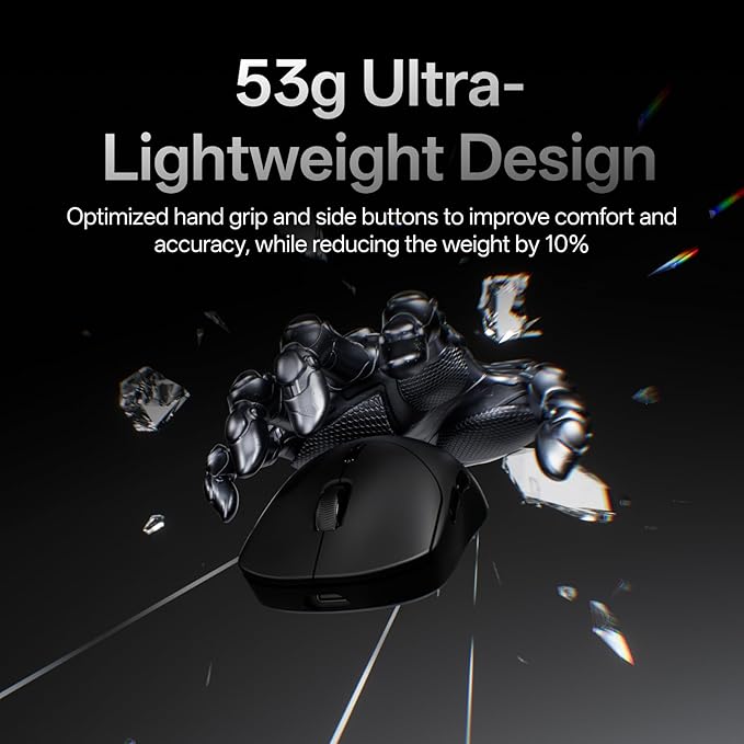 Rapoo VT2 Wireless Gaming Mouse, True 8K Wireless Polling Rate, 53g Lightweight, Up to 750 Hr Battery, Nordic nRF54L15 MCU, 100-Million Mechanical Switch, 10 Programmable Buttons, Macro Enabled