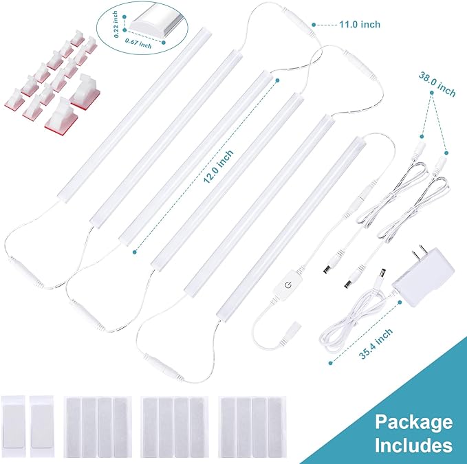 6PCS x 12 Inch Under Cabinet Lights Plug-in, Dimmable LED Under Cabinet Lighting, Cold White 6000K Under-Counter Light Fixtures with Memory Function, Under Counter LED Lights for Kitchen