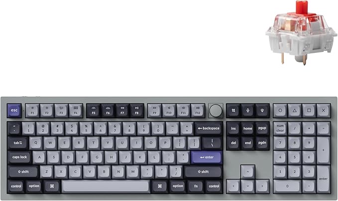 Keychron Q6 Pro Full Aluminum RGB Wireless Bluetooth Custom Mechanical Keyboard, Full-Size QMK/VIA Programmable Knob KSA Double-Shot PBT Keycap Hot-Swappable Red Switch, Mac Windows Linux - Grey