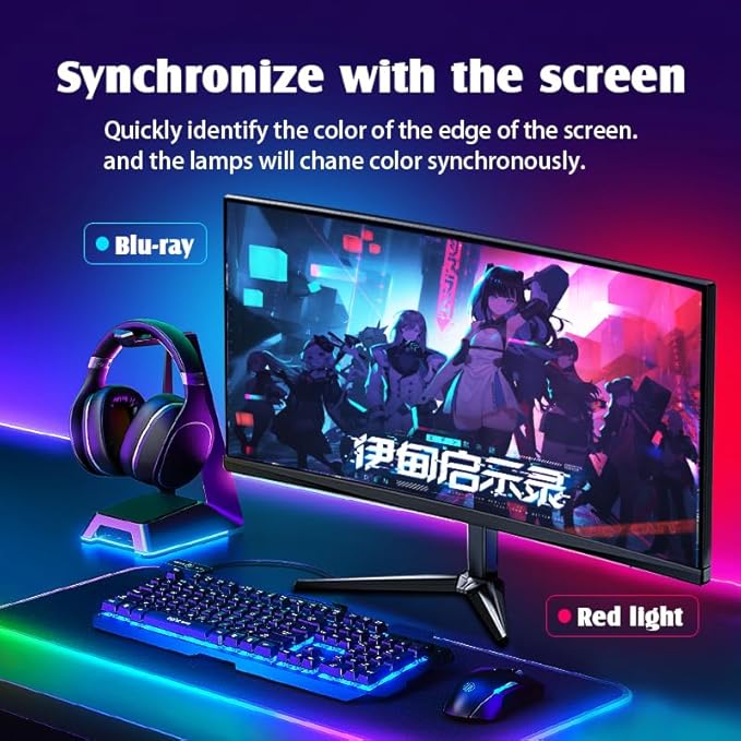 Monitor LED Backlights, LED Strip Light Sync with Screen Color/Music, Computer Light Bar Behind Screen, for PC/Mac, LEDs for Desk Gaming, USB Interface,Software Control (27 inch)