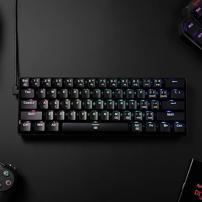 Redragon K630 Dragonborn 60% Wired RGB Gaming Keyboard, 61 Keys Compact Mechanical Keyboard with Linear Red Switch, Pro Driver Support, Black