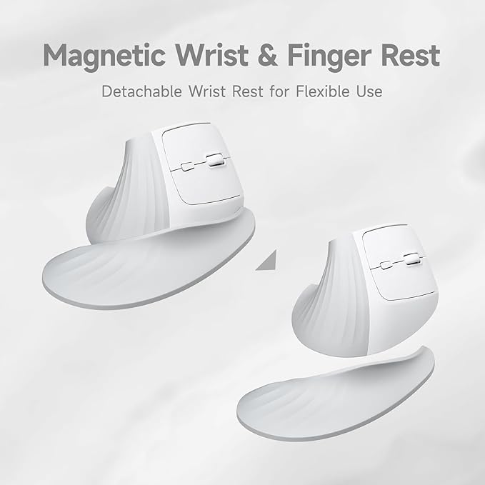 SANWA Wireless Ergonomic Mouse for Large Hands, Silent Click Vertical Mice with Removable Wrist Rest, 1000-4000 DPI, 3-Device (2.4G + 2 Bluetooth 5.4), Compatible with Mac, Windows, Laptop, PC, White