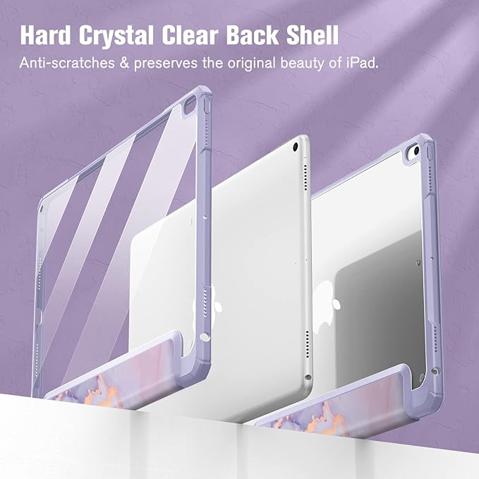 Fintie Hybrid Slim Case for iPad Air 3rd Generation 10.5" 2019 / iPad Pro 10.5 Inch 2017 - [Built-in Pencil Holder] Shockproof Cover with Clear Transparent Back Shell (Lilac Marble)