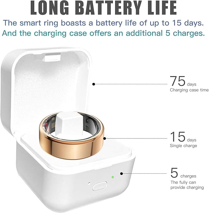 Smart Ring Health Tracker for Women Men, Sleep Tracker with Heart Rate and Blood Oxygen, Fitness Ring for Activity Monitoring, 15 Days Battery, No Subscription, Titanium Alloy(Black, #8)