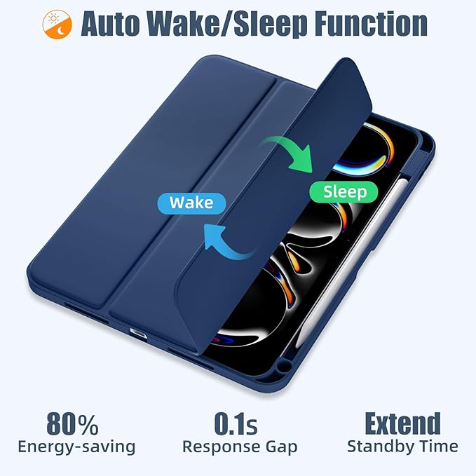 Kidopire New Compatible with iPad Pro 11 Inch Case (M4 2024/M5 2025) with Pencil Holder, Smart Cover with Protective Trifold Stand & Soft TPU Back, Auto Wake/Sleep, Support Pencil Pro, Dark Blue