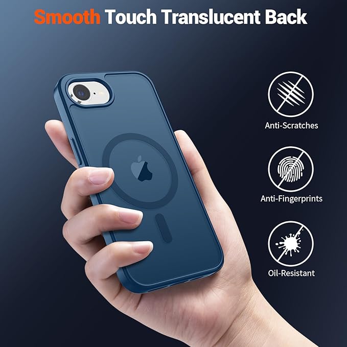 SUPFINE Magnetic for iPhone 17e Case/iPhone 16e Case (Compatible with MagSafe)(Military Grade Drop Protection) Translucent Matte with Anti-Fingerprint Phone Case,Deep Blue