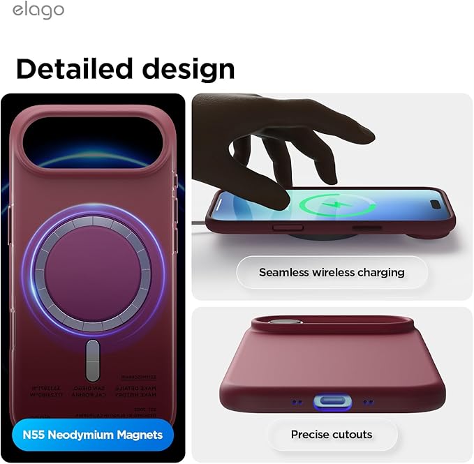 elago for iPhone Air Case, Premium Magnetic Silicone Case, Compatible with MagSafe, Liquid Silicone Material, Protective Cover, Shockproof, Slim Phone, 6.5 inch (Burgundy)