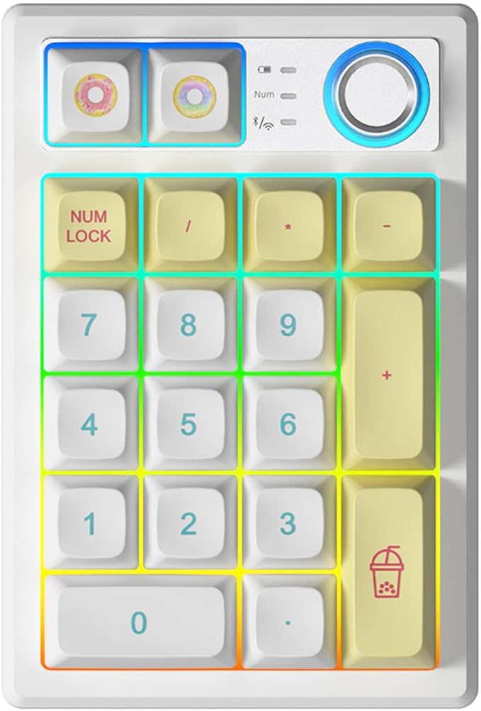 Gasket Creamy Mechanical Numpad Programmable Macro Keypad Wireless 2.4G/Bluetooth 5.0/Wired USB-C RGB Backlit Hot Swappable Number Pad Rechargeable Numeric Keyboard Metal Knob, Donut