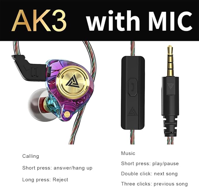 Wired Gaming Earbuds, Ak3file in Ear Monitors, Deep Bass Sound Wired Earbuds, HiFi in Ear Headphones with 1DD 10mm Dynamic Driver, IEM for Music Gaming Video Calling (Purple)