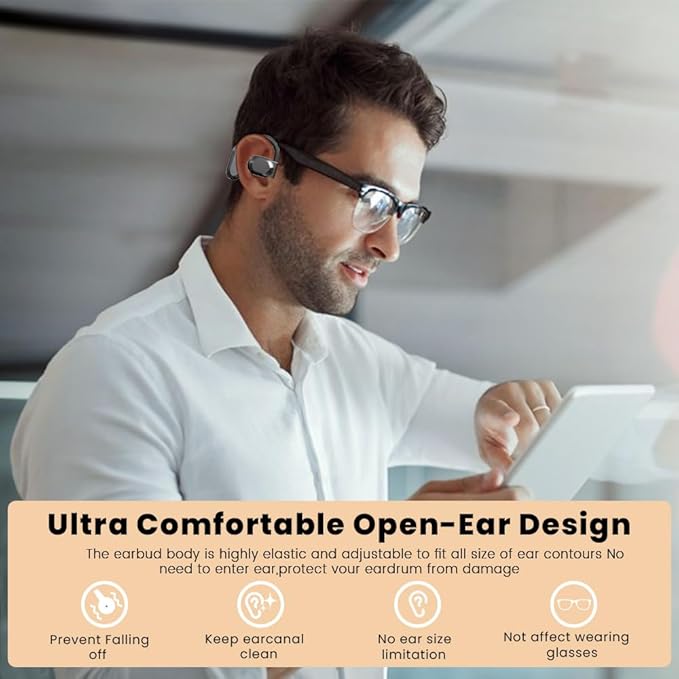 Open Ear Earbuds Bluetooth Over Ear buds 58Hrs Playtime Wireless Headphones with Earhooks Waterproof Touch Control Air Conduction Sport Headsets Bluetooth 5.3 Earphones for Workout Running Black