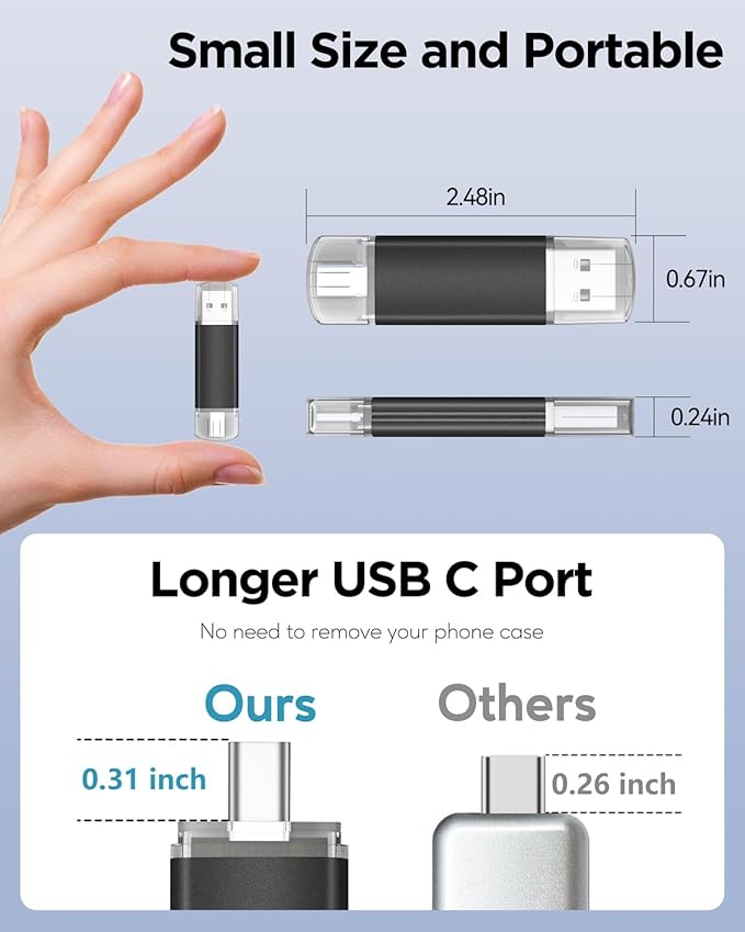AreTop 64GB USB C Flash Drive Dual USB 3.0 Flash Drive Type C + USB A Portable USB-C Thumb Drive 2-in-1 Type-C Memory Stick for Android Smartphone, Computers, MacBook, Tablets, 1 Pack, Black