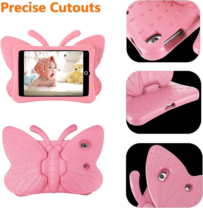 iPad 9th 8th 7th Generation Case Kids Girls, Cute Butterfly Shockproof EVA Foam Super Protection Stand Cover for iPad 2021 2020 2019 10.2" and iPad Air 3 Pro 10.5" - Pink