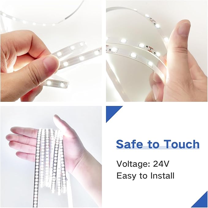 White Led Strip Lights for Bedroom Small Dimmable LED Lights Strip 16.4ft Super Bright Flexible LED Tape Lights Rope Light for for Room Home Decor Luces Leds for Living Room Kitchen Vanity Mirror