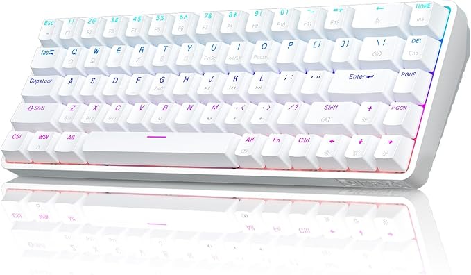 DIERYA DK68 Wireless Mechanical Keyboard, 60% Gaming Keyboard with Blue Switch, Triple Mode 2.4GHz/USB-C/BT5.0, RGB Backlit, Anti-Ghosting Keys, 68 Keys Portable Mini Wired Office Keyboard-White