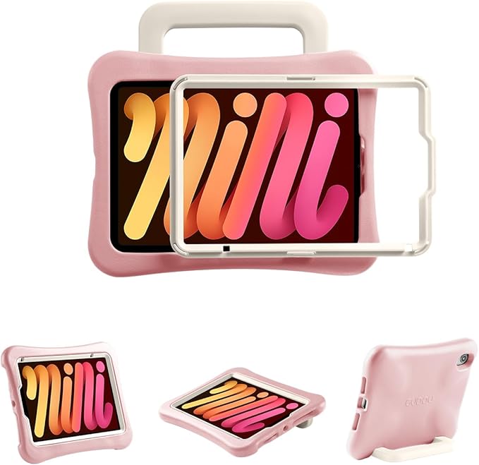 Kids Case for iPad mini 7 (A17 Pro) 2024 /iPad Mini6 2021, Light Weight Heavy Duty/Shockproof/Drop Proof with Handle/Kickstand, Child Friendly Cover for iPad mini 7th/6th Gen 8.3inch (Pink)
