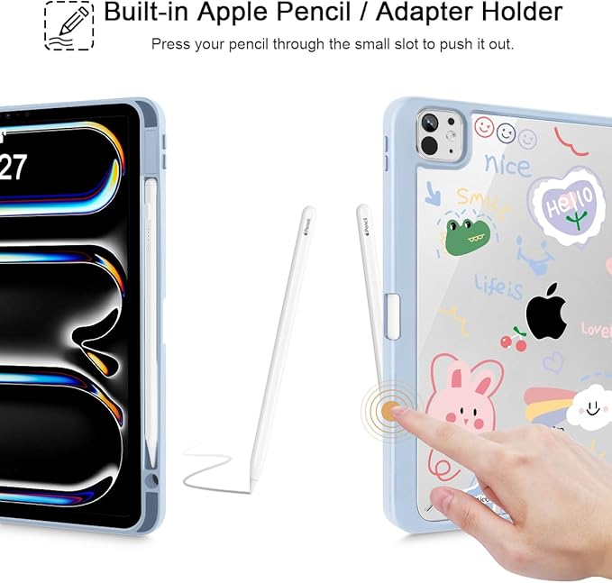 May Chen Case for iPad Pro 11-Inch M5/M4 2025/2024 (6th/5th Generation), Clear Transparent Print Back Shell Slim Stand Shockproof Tablet Cover, Auto Wake/Sleep, Cartoon Stick Figure