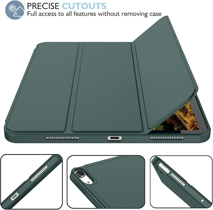 iMieet iPad Air 11 Inch Case M4/M3/M2(2026/2025/2024), iPad Air 5th/4th Generation Case 2022/2020 10.9 Inch with Pencil Holder,Trifold Stand Smart Case with Soft TPU Back(Midnight Green)