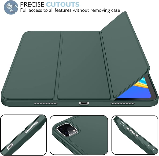 iMieet New iPad Pro 12.9 Case 2022(6th Gen)/2021(5th Gen) with Pencil Holder [Support iPad 2nd Pencil Charging/Pair],Trifold Stand Smart Case with Soft TPU Back,Auto Wake/Sleep(New Midnight Green)