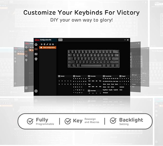 RK ROYAL KLUDGE RK61 Wireless 60% Triple Mode BT5.0/2.4G/USB-C Mechanical Keyboard, 61 Keys Wireless Mechanical Keyboard, Compact Gaming Keyboard with Software (Hot Swappable Blue Switch, Black)