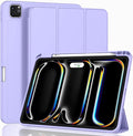 ZryXal iPad Pro 11 Inch Case (M5) 2025/ (M4) 2024 (Model: A2836/A2837/A3006), Trifold Stand Smart Cover with Pencil Holder and Soft TPU Back, Auto Wake/Sleep (Light Purple)