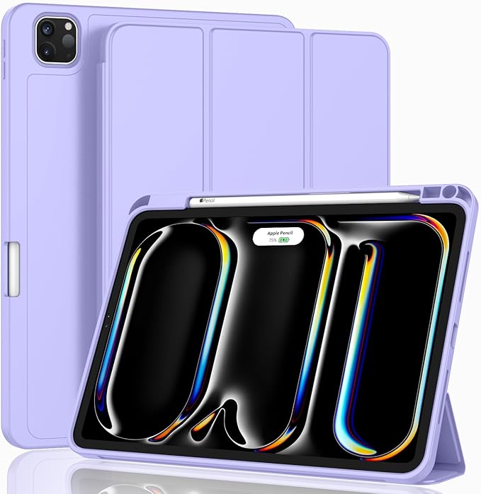 ZryXal iPad Pro 11 Inch Case (M5) 2025/ (M4) 2024 (Model: A2836/A2837/A3006), Trifold Stand Smart Cover with Pencil Holder and Soft TPU Back, Auto Wake/Sleep (Light Purple)