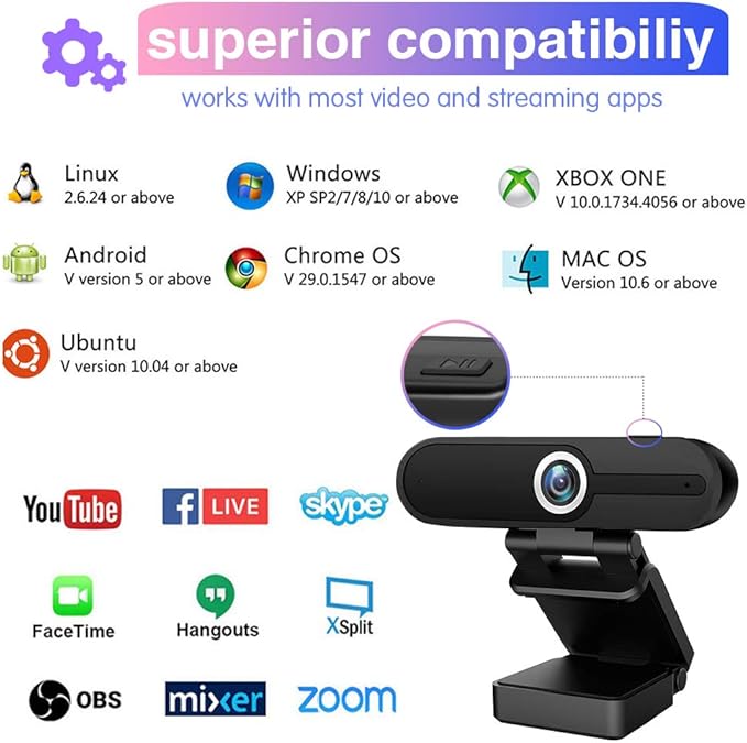 4K Webcam with Microphone, 8MP Laptop PC Desktop Computer Web Camera, USB Webcams for Video Calling Recording Streaming Video Conference, Webcam with Tripod，Privacy Shutter