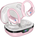 HAOYUYAN Wireless Earbuds, Sports Bluetooth Headphones, 80Hrs Playtime Ear Buds with LED Power Display, Noise Canceling Headset, IPX7 Waterproof Earphones for Workout/Running (Pink)
