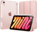 MoKo for iPad mini 7 A17 Pro Case 2024, iPad mini 6th Generation Case 8.3 Inch 2021 with Pencil Holder, Slim Light Trifold Smart Protective Cover with Hard PC Translucent Back Shell, Rose Gold
